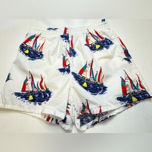 Vintage 90's Christian Dior Colorful Sailboats Swim Shorts Surfer Trunks